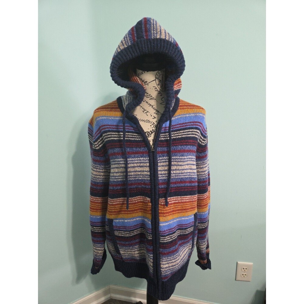 LL Bean Striped Classic Ragg Lambswool Full Zip Sweater Hoodie Men’s Colorful me